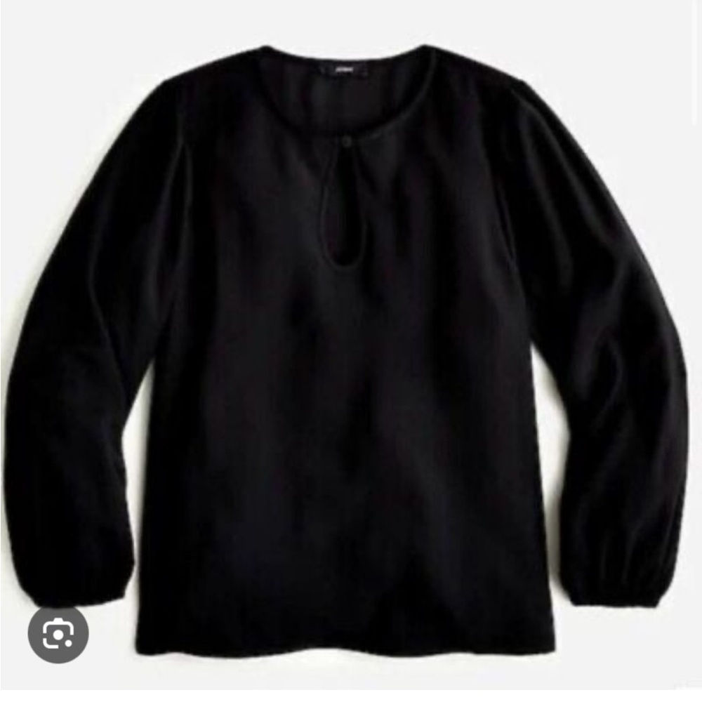 NWT J. CREW Puff-Sleeve Satin-Back Crepe Top in Black Tall Fit
